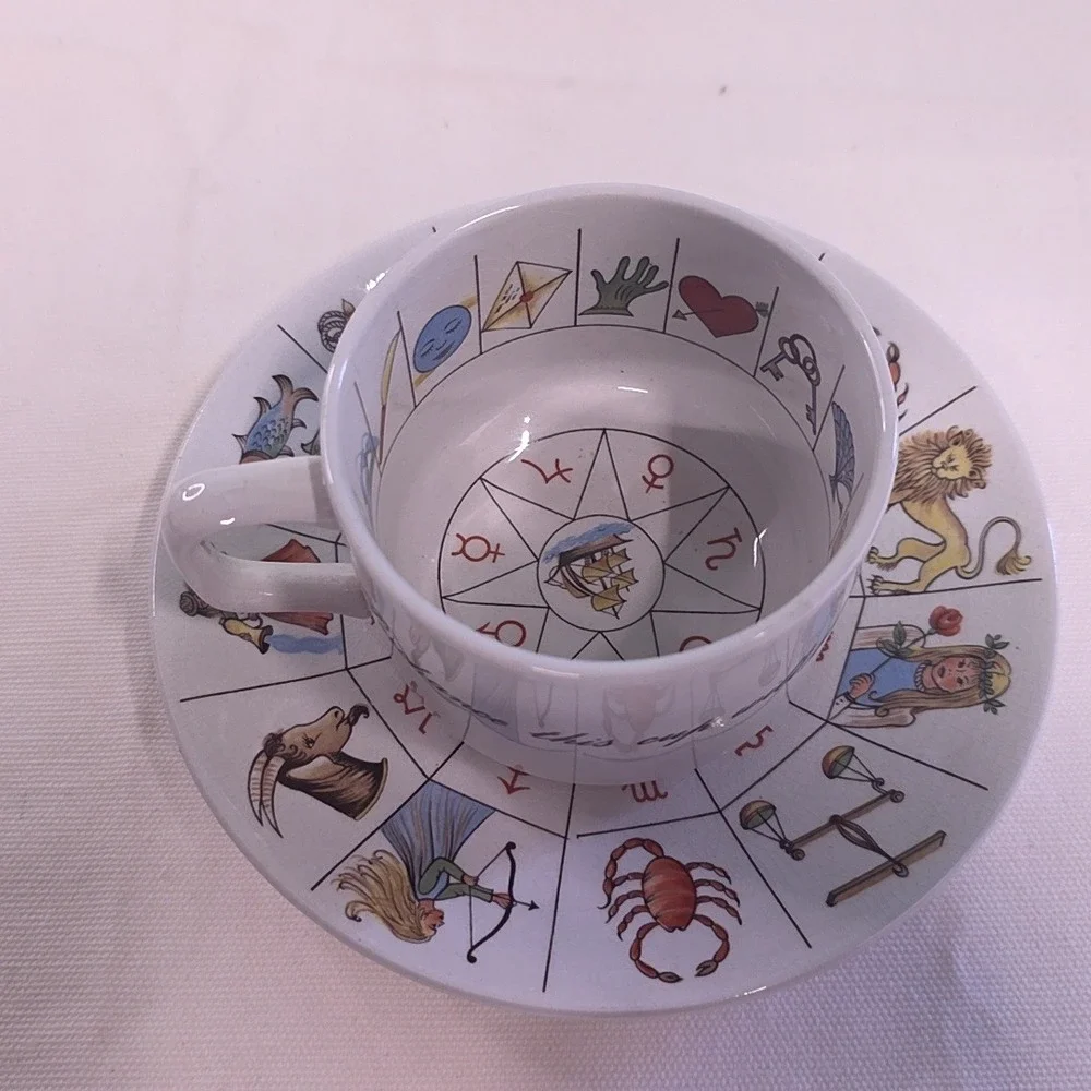 Jon Anton Ironstone Tea Cup Saucer Set White Zodiac Astrology Made in England